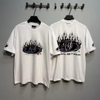 Hellstar Flame Logo Graphic Print White T-Shirt