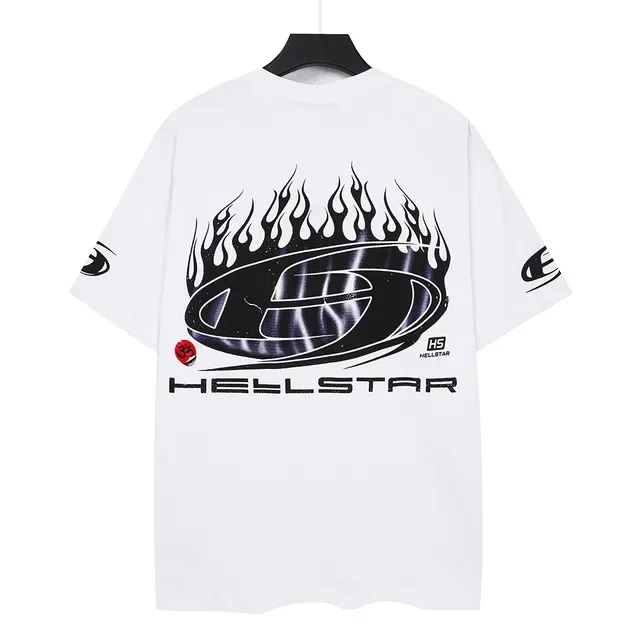 Camiseta branca Hellstar com estampa gráfica de logo de chama 4