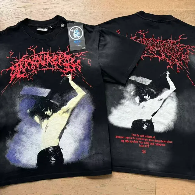 Hellstar 宽松图案印花黑色T恤 7