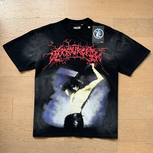 Hellstar 宽松图案印花黑色T恤 8