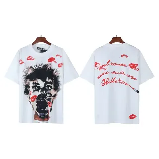 Hellstar Oversized Graphic-Print White Red Lipstick Motif T-Shirt