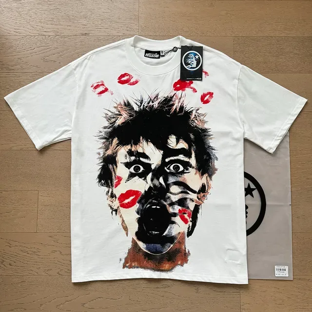 Hellstar Oversized Graphic-Print White Red Lipstick Motif T-Shirt 9
