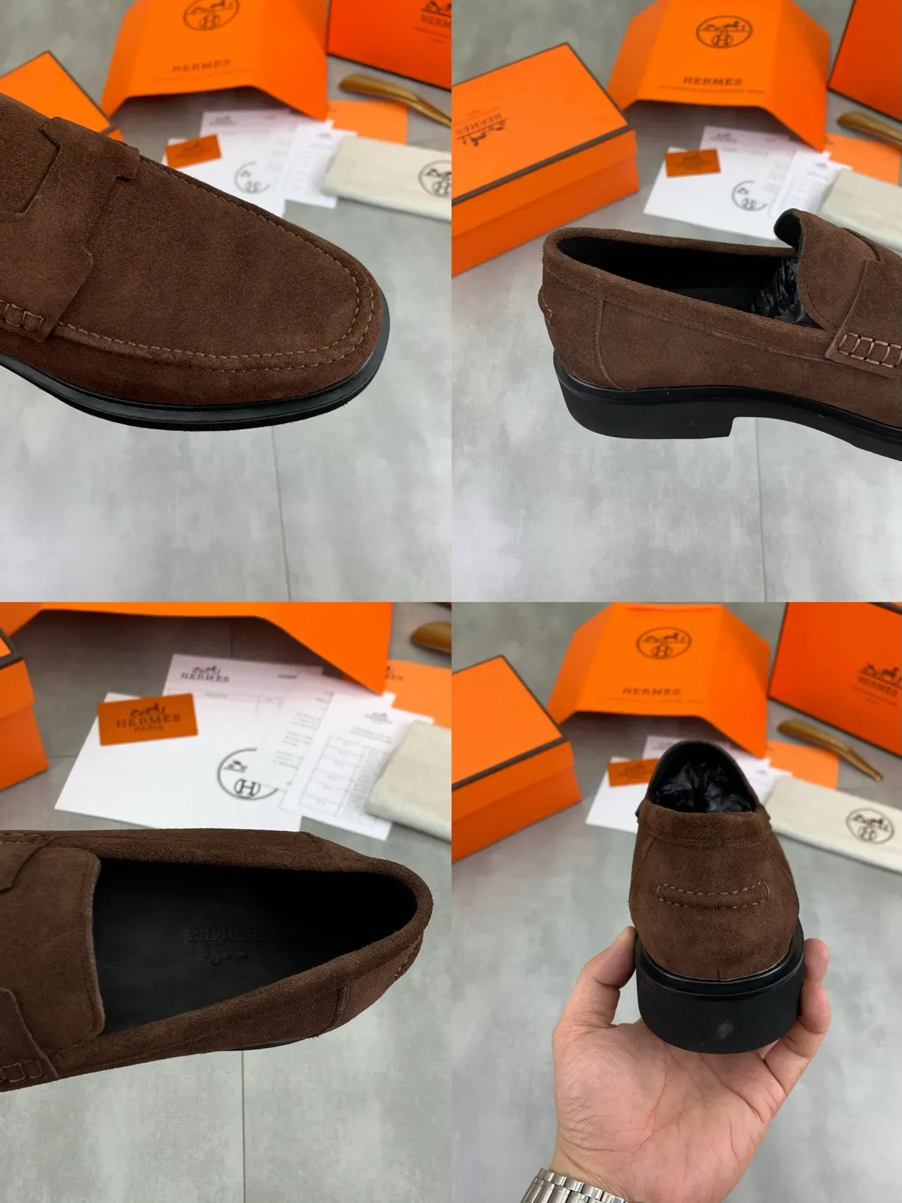 Hermès Marrom Preto Camurça Penny Loafer 3