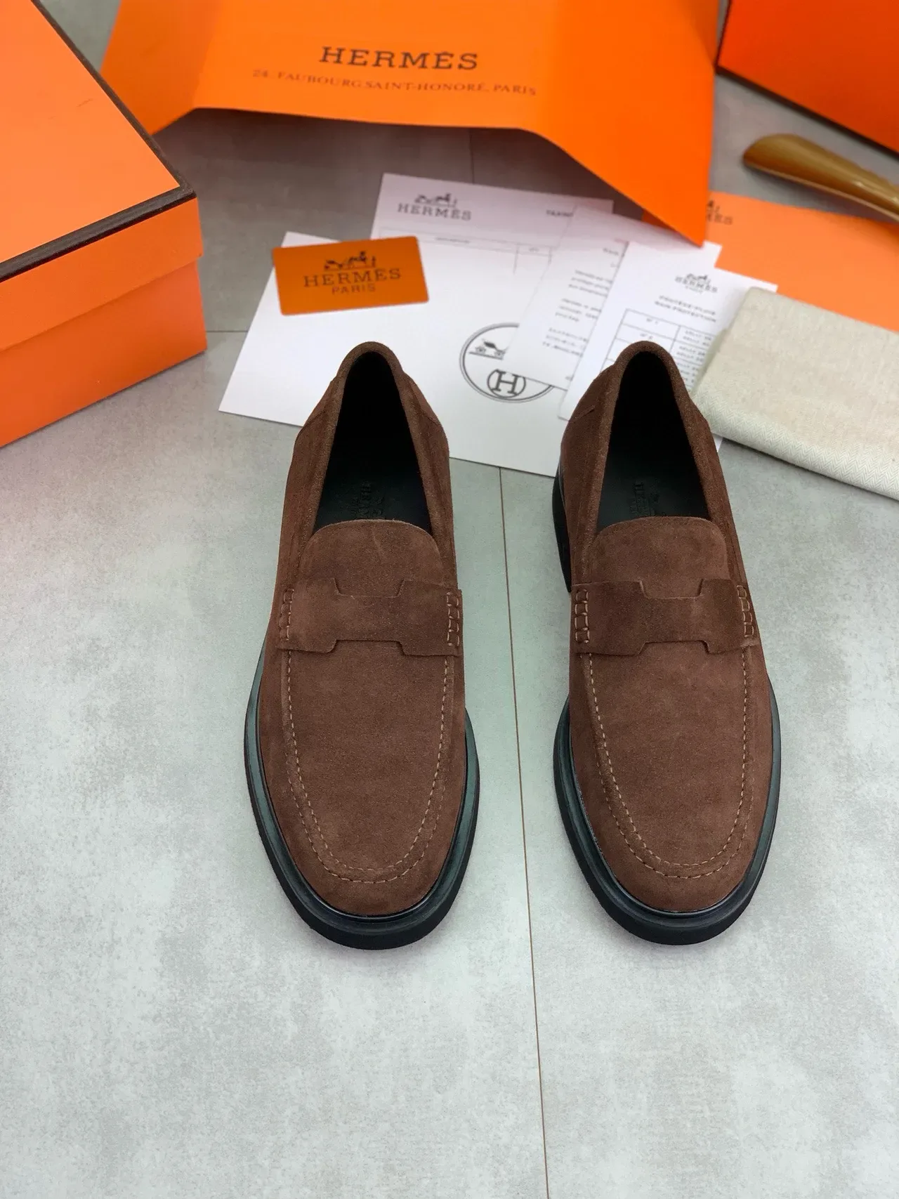 Hermès Marrom Preto Camurça Penny Loafer 5
