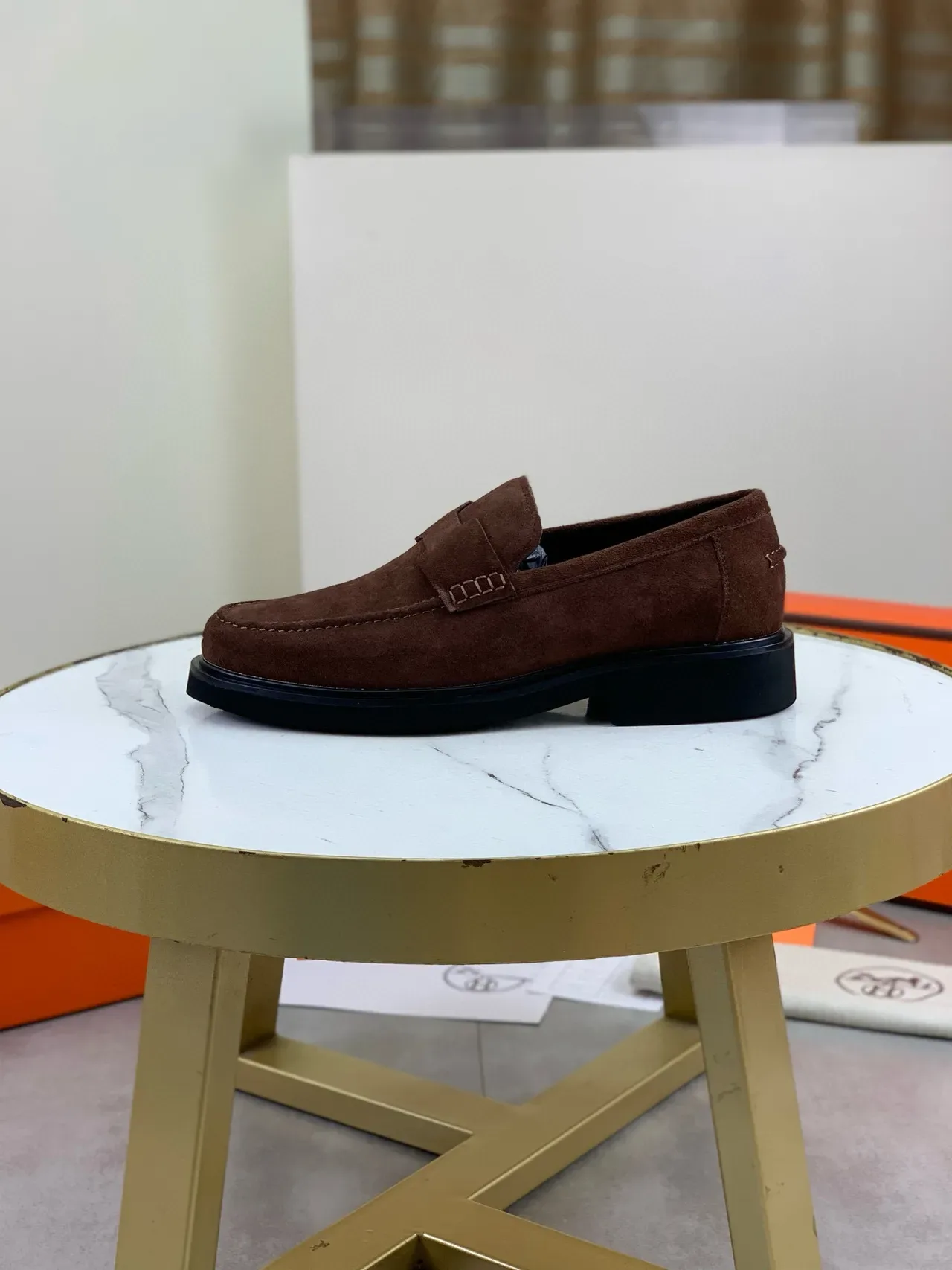 Hermès Marrom Preto Camurça Penny Loafer 6