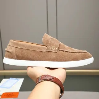 Hermès 棕白麂皮鞋面 钱带乐福鞋
