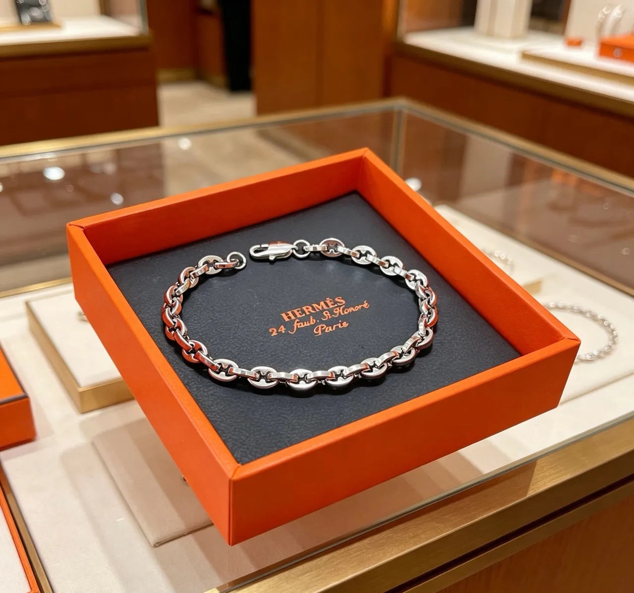 Hermès Chaine d'Ancre Polished Silver Link Bracelet 7
