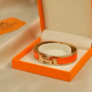 Hermès Clic H برتقالي مينا ذهبي صلب سوار