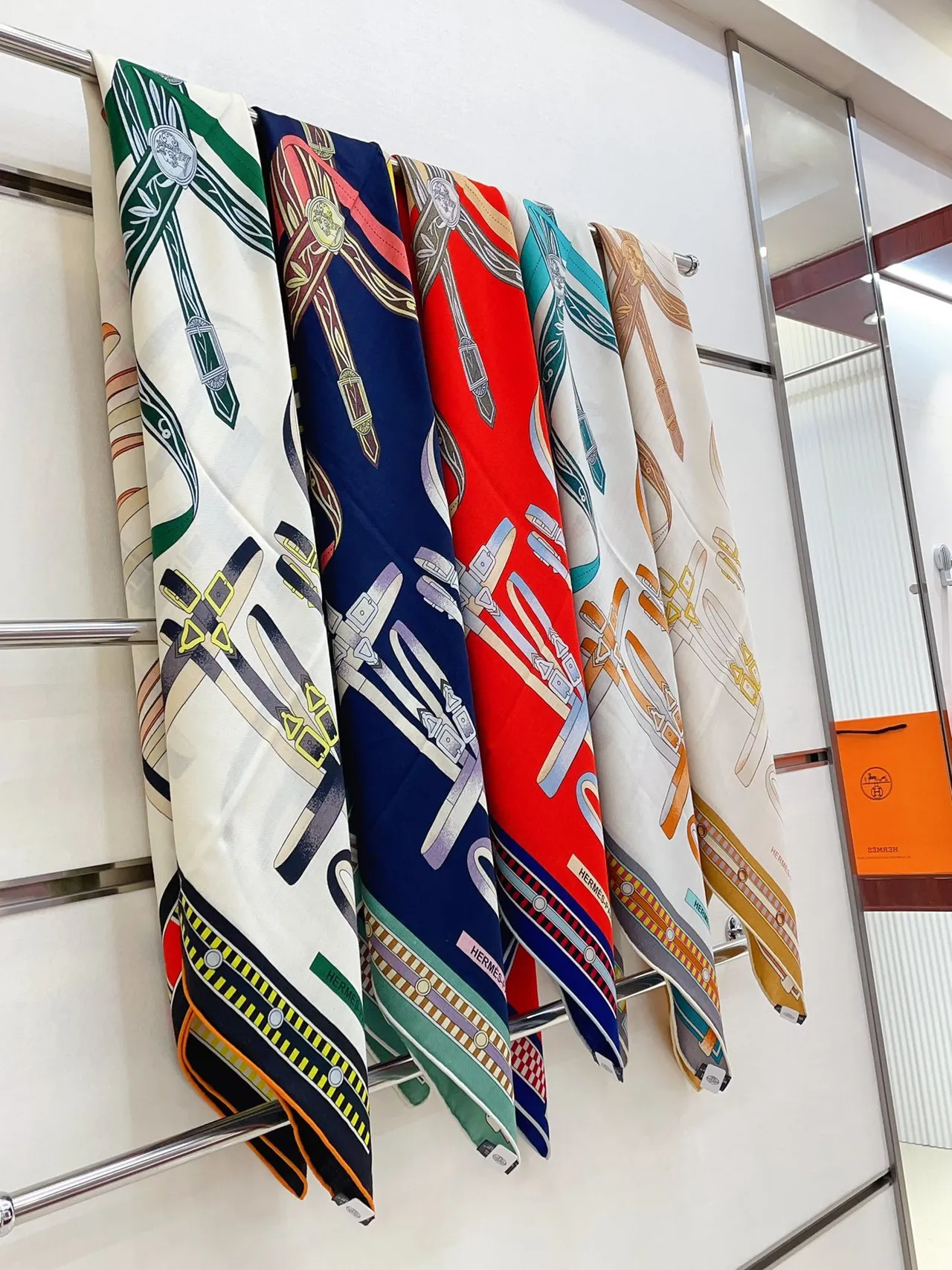 Hermès Graphic Striped Navy and Yellow Silk Scarf 4