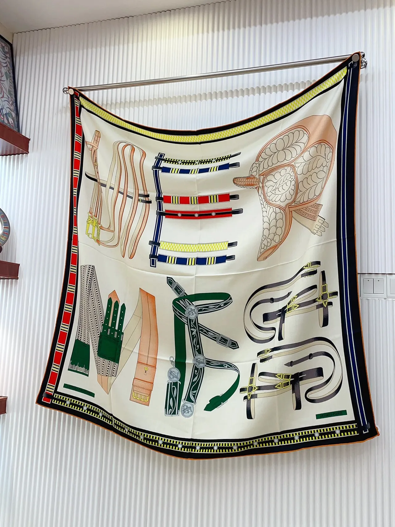 Hermès Graphic Striped Navy and Yellow Silk Scarf 6
