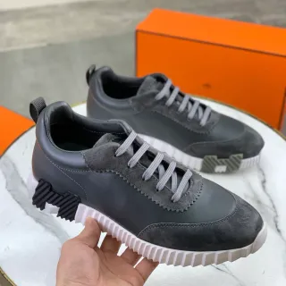 Hermès 灰白 双材质 皮革-麂皮鞋面 锯齿缝合叠层 生活方式运动鞋