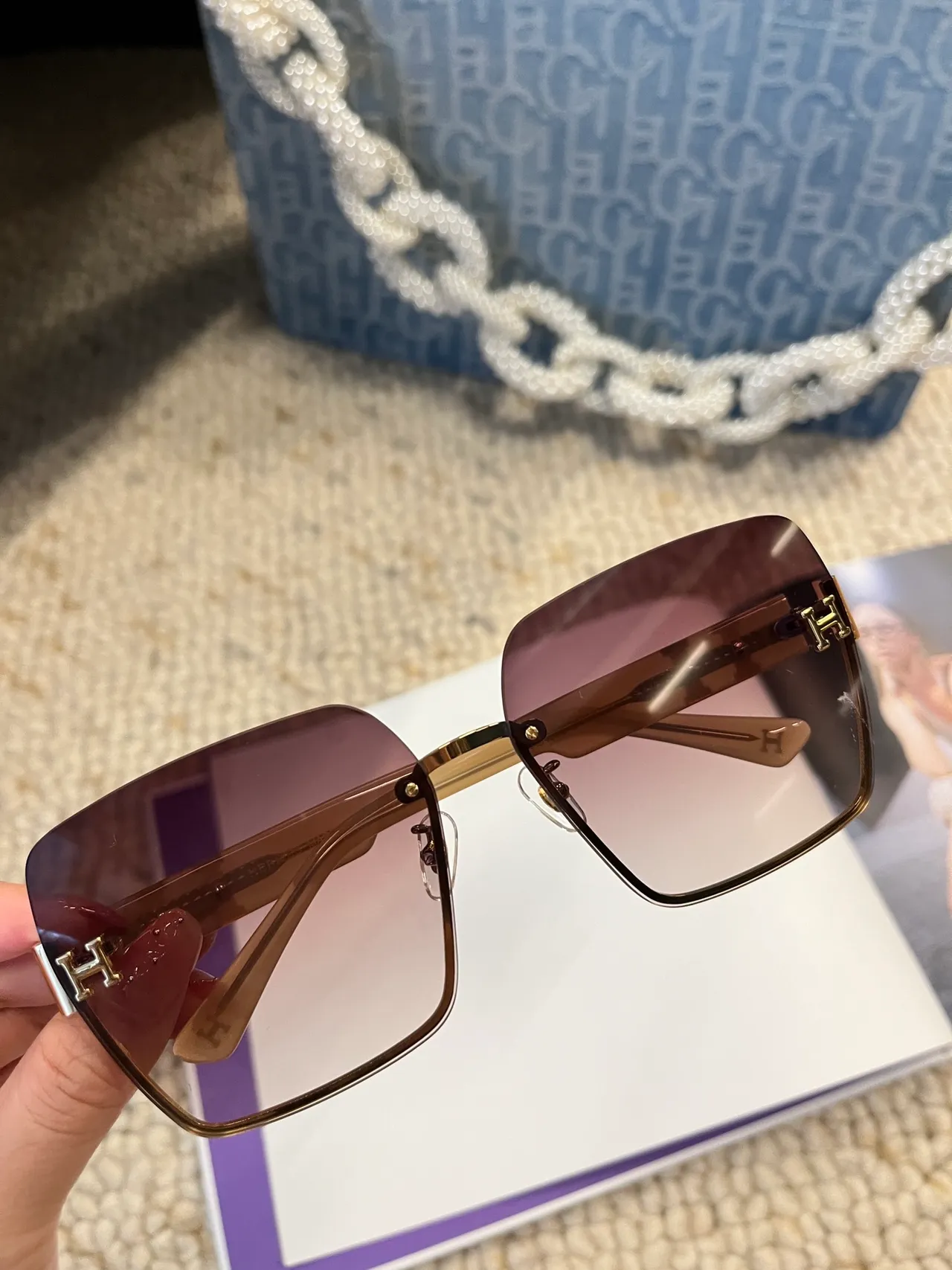 Hermès H Collection Rimless Gold-Tone Black Acetate Sunglasses 5