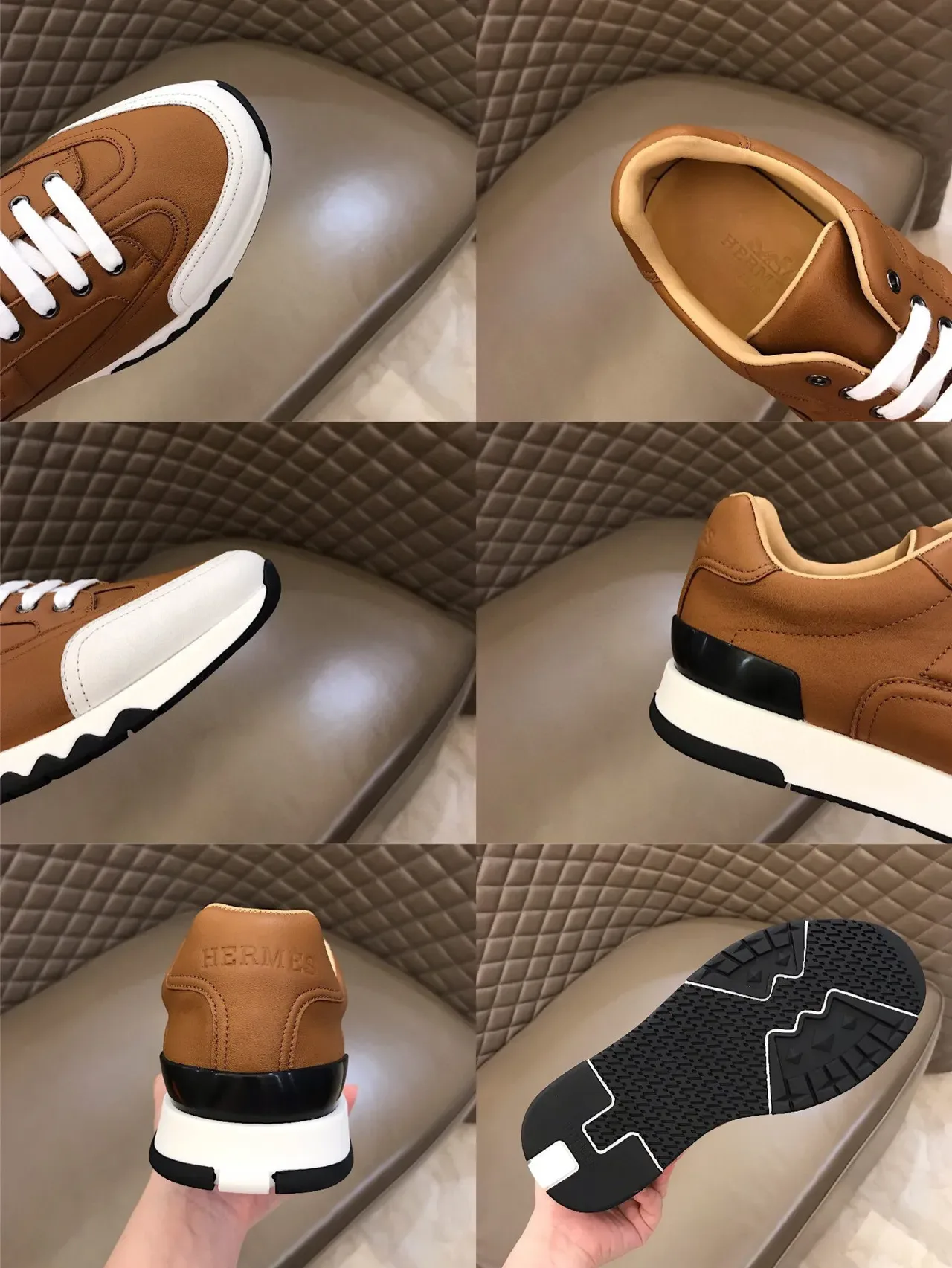 Hermès H Course Tan Leather and White Contrast Sole Lifestyle Sneaker 2