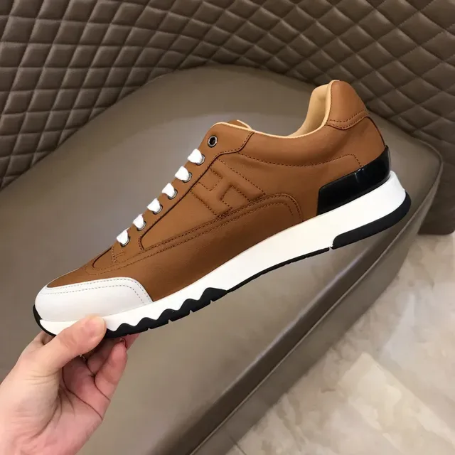 Hermès H Course Tan Leather and White Contrast Sole Lifestyle Sneaker 3