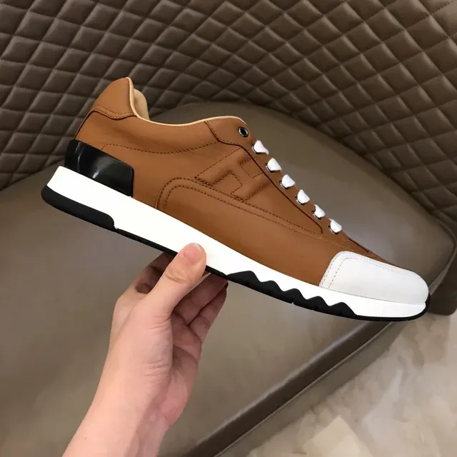 Hermès H Course Tan Leather and White Contrast Sole Lifestyle Sneaker 5