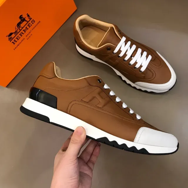Hermès H Course Tan Leather and White Contrast Sole Lifestyle Sneaker 6