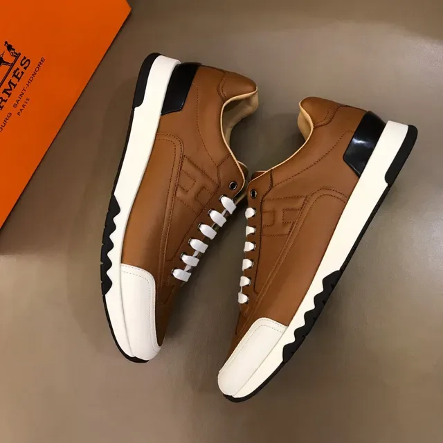 Hermès H Course Tan Leather and White Contrast Sole Lifestyle Sneaker 7