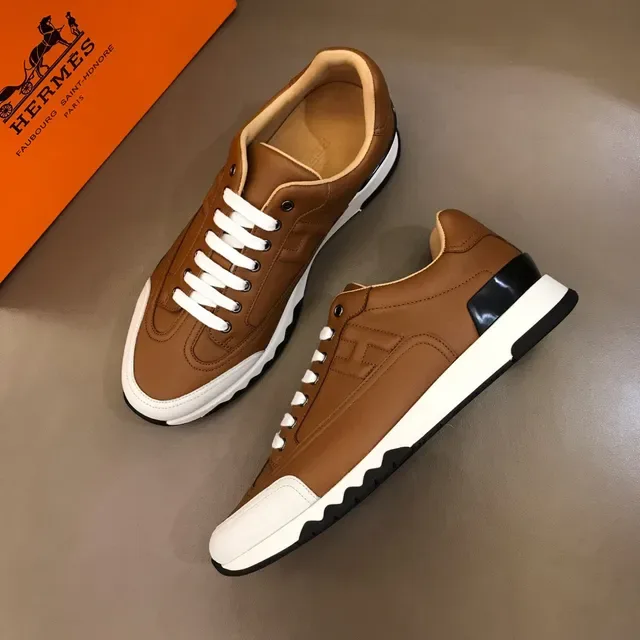 Hermès H Course Tan Leather and White Contrast Sole Lifestyle Sneaker 8
