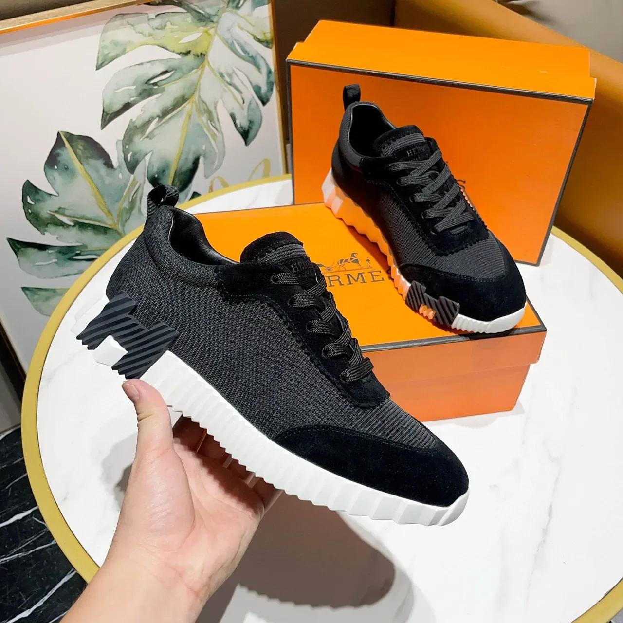 Hermès H Cut Black Mesh Suede Lifestyle Sneakers 3