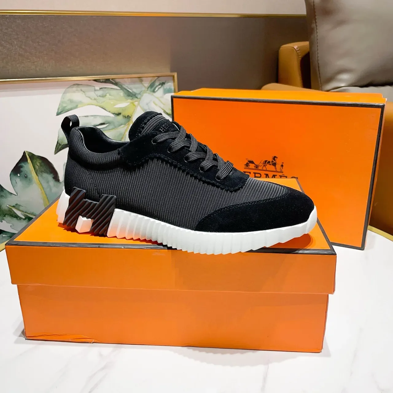 Hermès H Cut Black Mesh Suede Lifestyle Sneakers 7