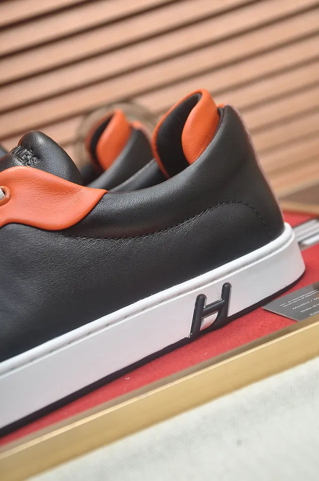 Hermès H-Logo Sneaker Preto Laranja Couro Estilo de vida Tênis 2