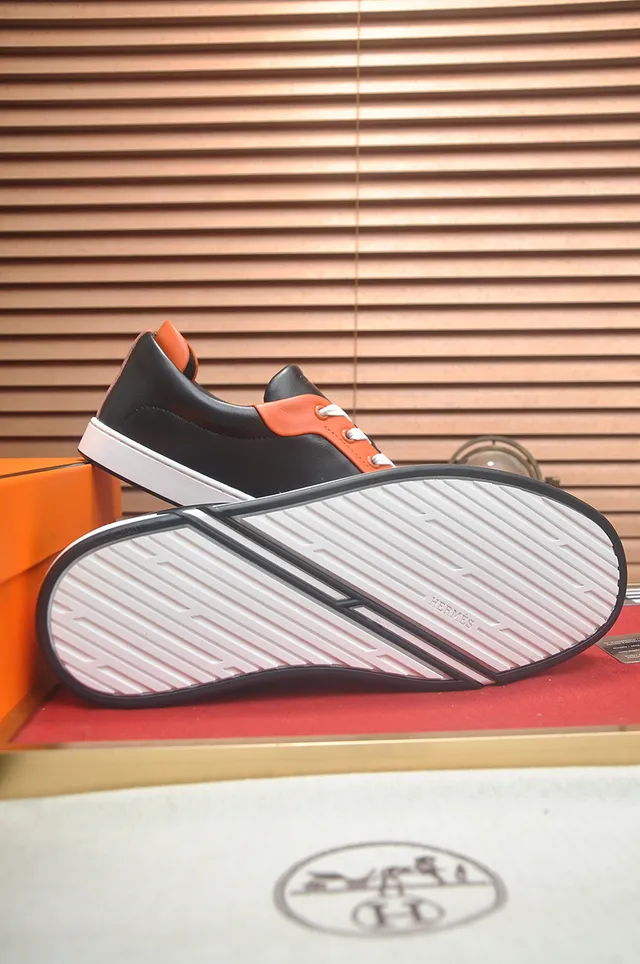 Hermès H-Logo Sneaker Preto Laranja Couro Estilo de vida Tênis 3