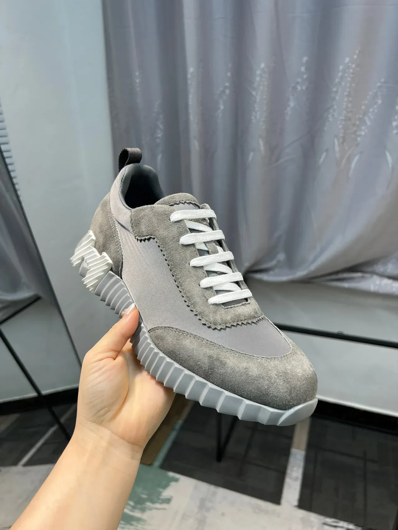 Hermès H-Ride Gray Suede and Nylon Lifestyle Sneakers 6
