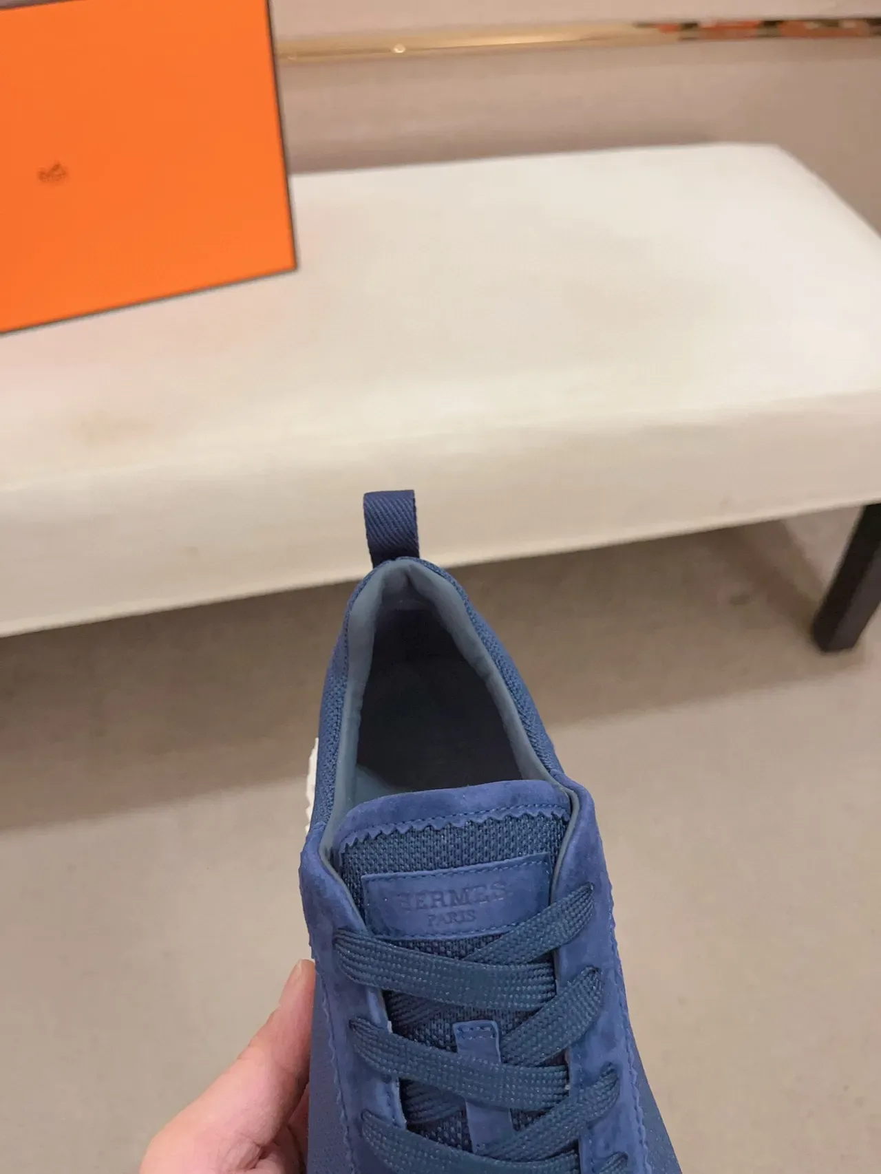 Hermès H-Ride Navy Blue Mesh-Suede Lifestyle Sneaker 4