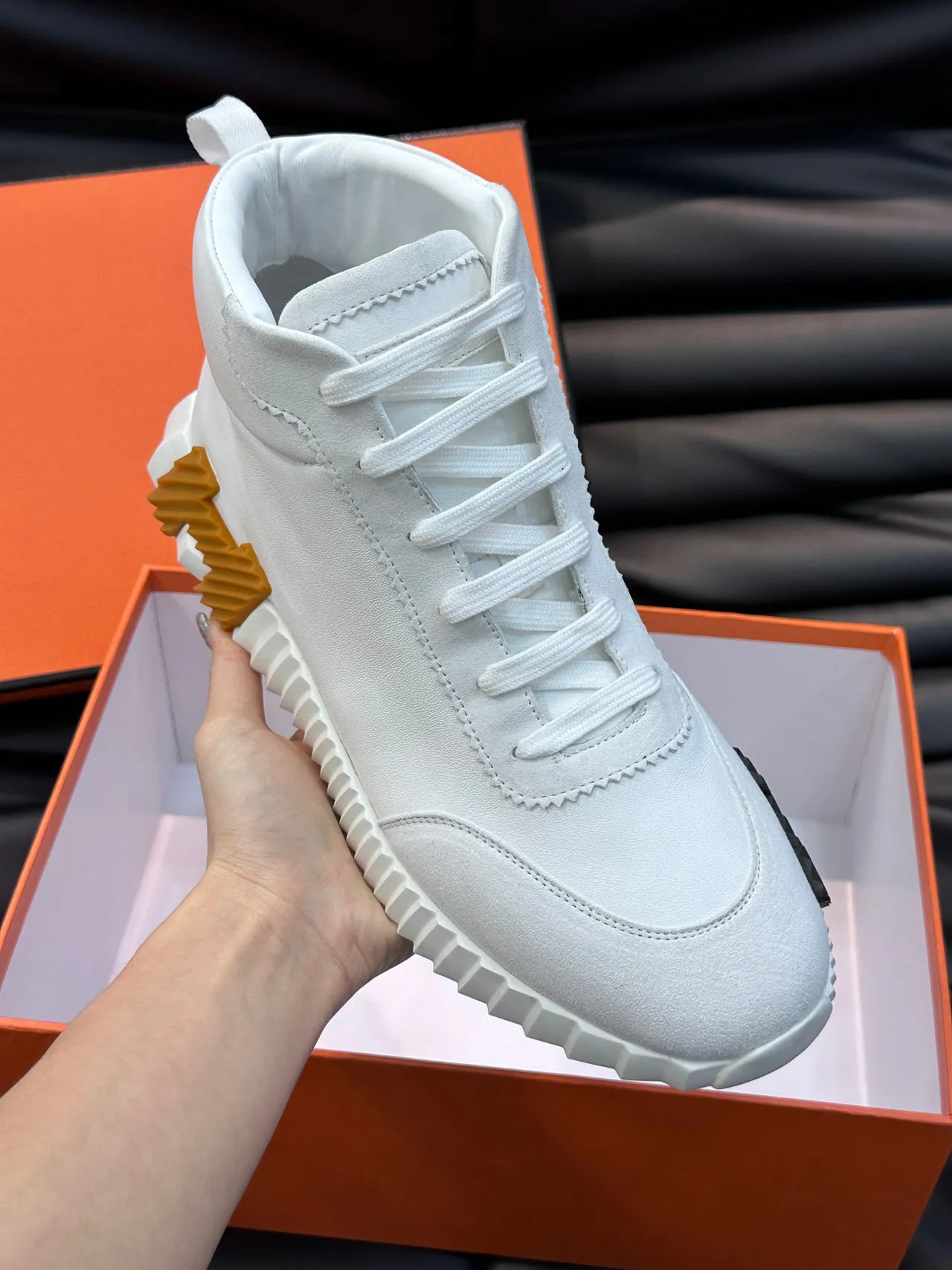 Hermès H-Ride White and Tan Lifestyle Sneakers 3
