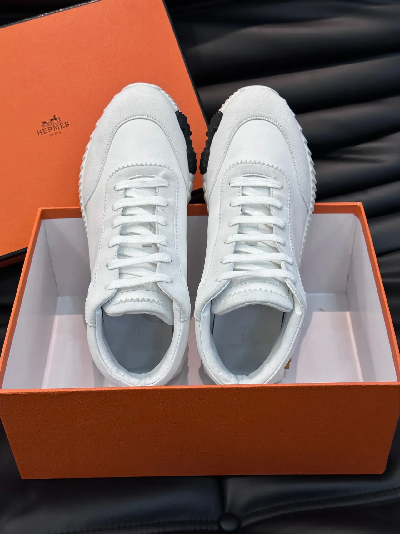 Hermès H-Ride White and Tan Lifestyle Sneakers 4
