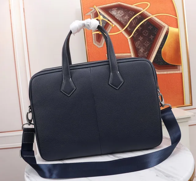 Hermès Herbag Navy Blue Structured Pebbled Leather Briefcase Handbag 3