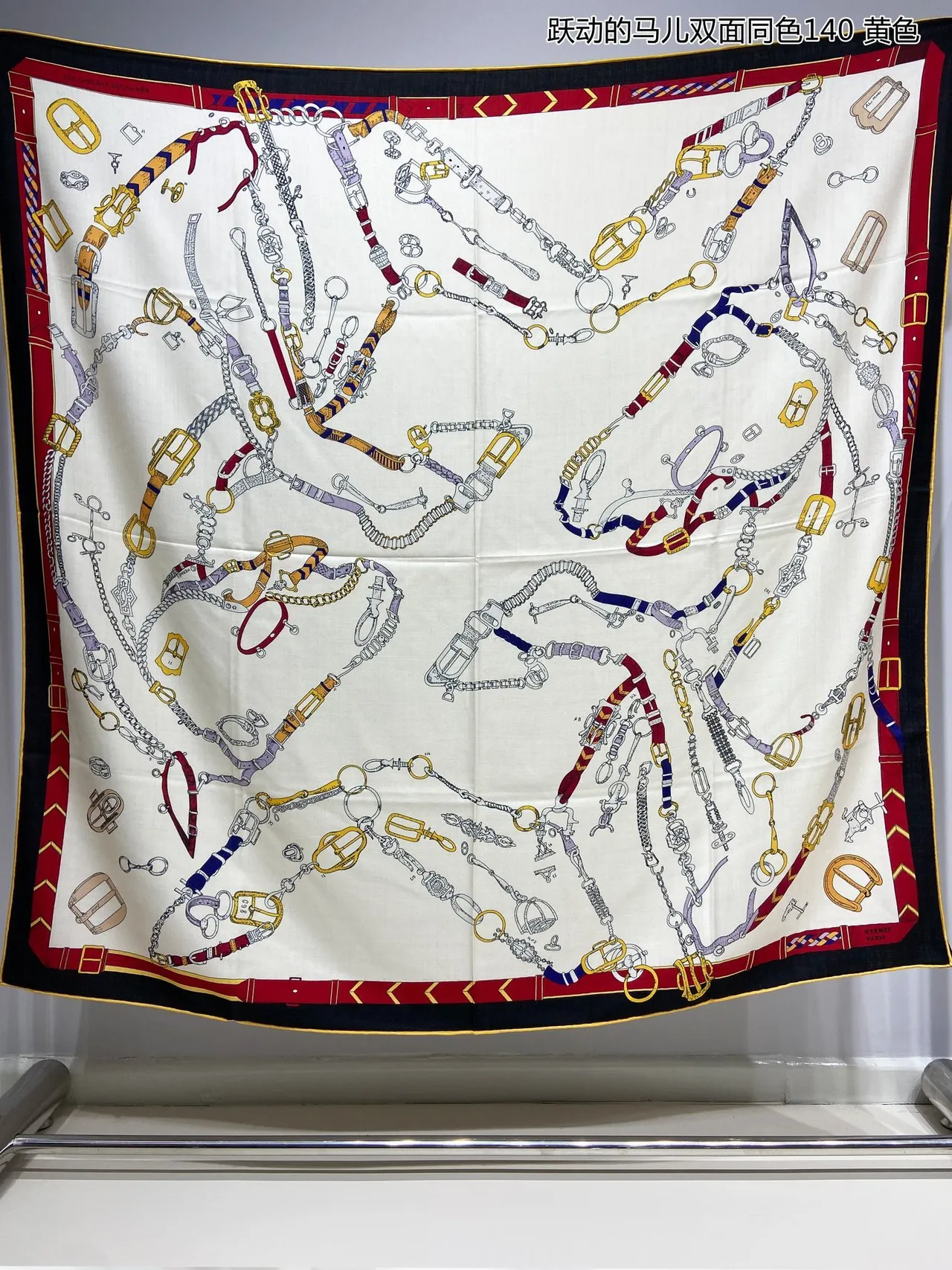Hermès Le Cheval घुड़सवारी पैटर्न क्रीम पीला रेशम का दुपट्टा 4