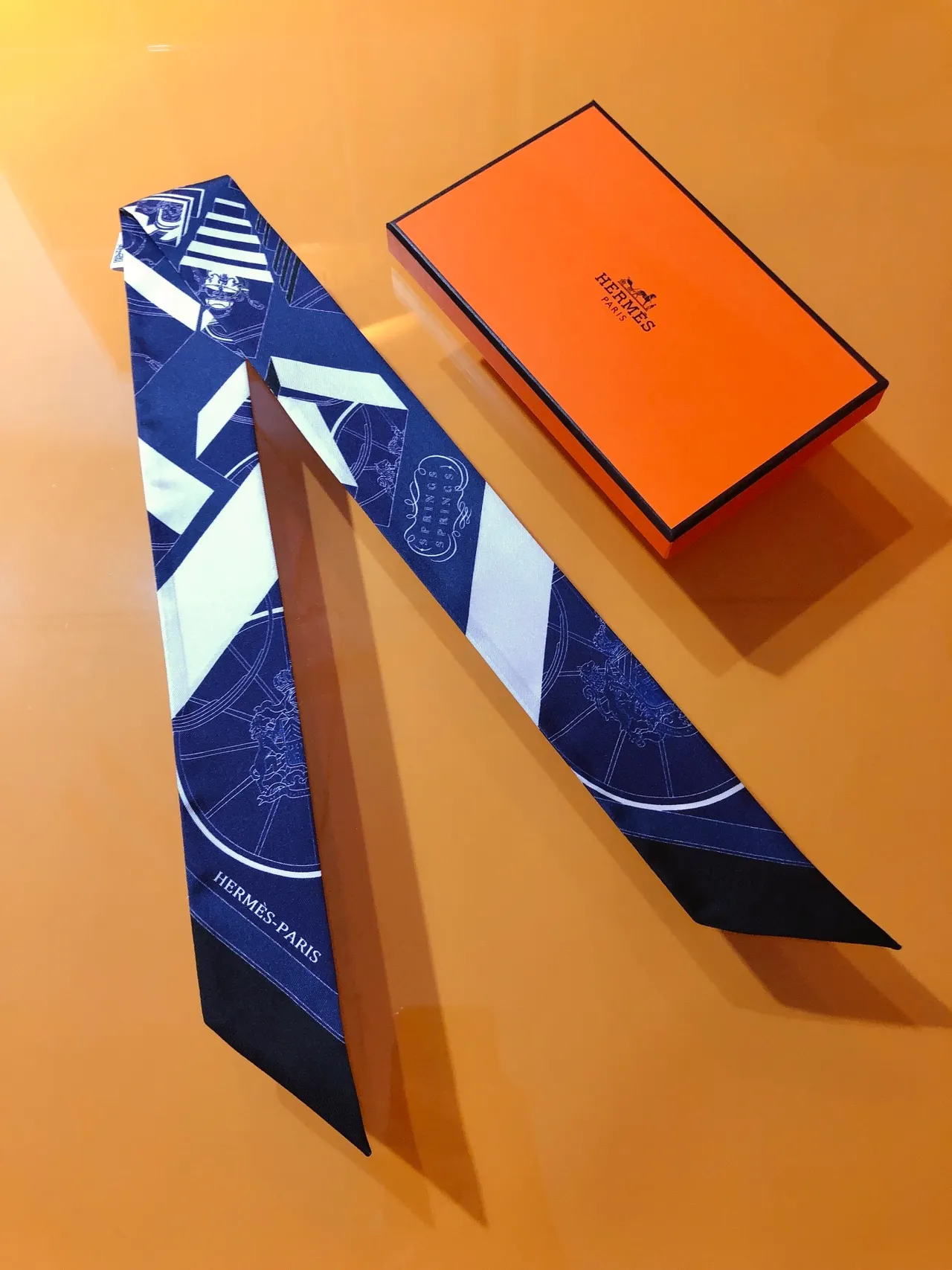 Hermès Navy White Blue Printed Text Silk Scarf 7