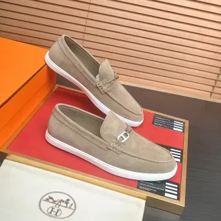 Hermès Oran 米白麂皮乐福鞋 馬銜扣