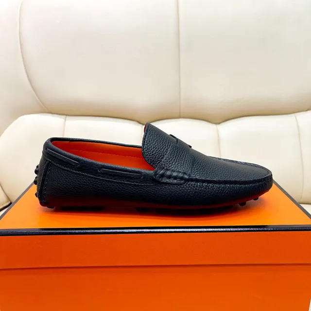Hermès Oran Noir cuir à grain H-Strap Loafers 2