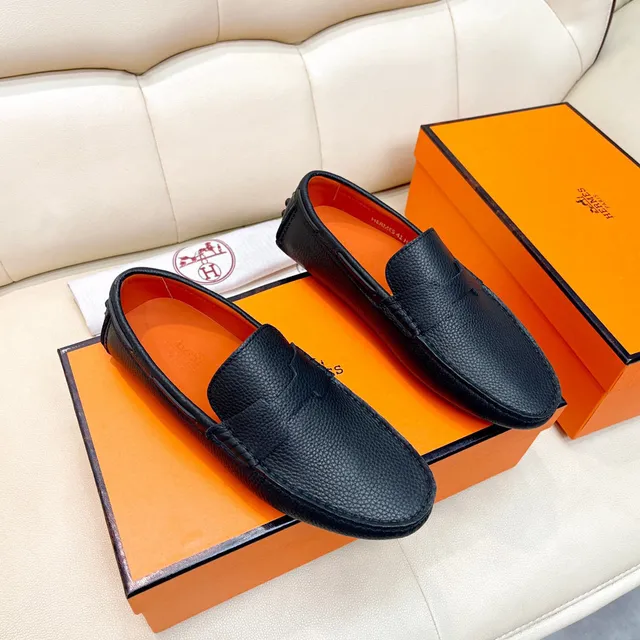 Hermès Oran Noir cuir à grain H-Strap Loafers 6