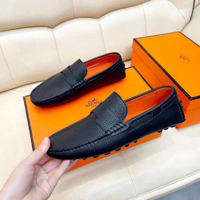 Hermès Oran Noir cuir à grain H-Strap Loafers 8