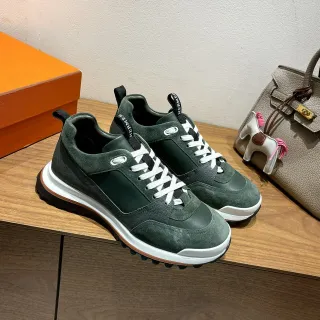 Hermès Oran Dark Green Suede and Leather Lifestyle Sneakers
