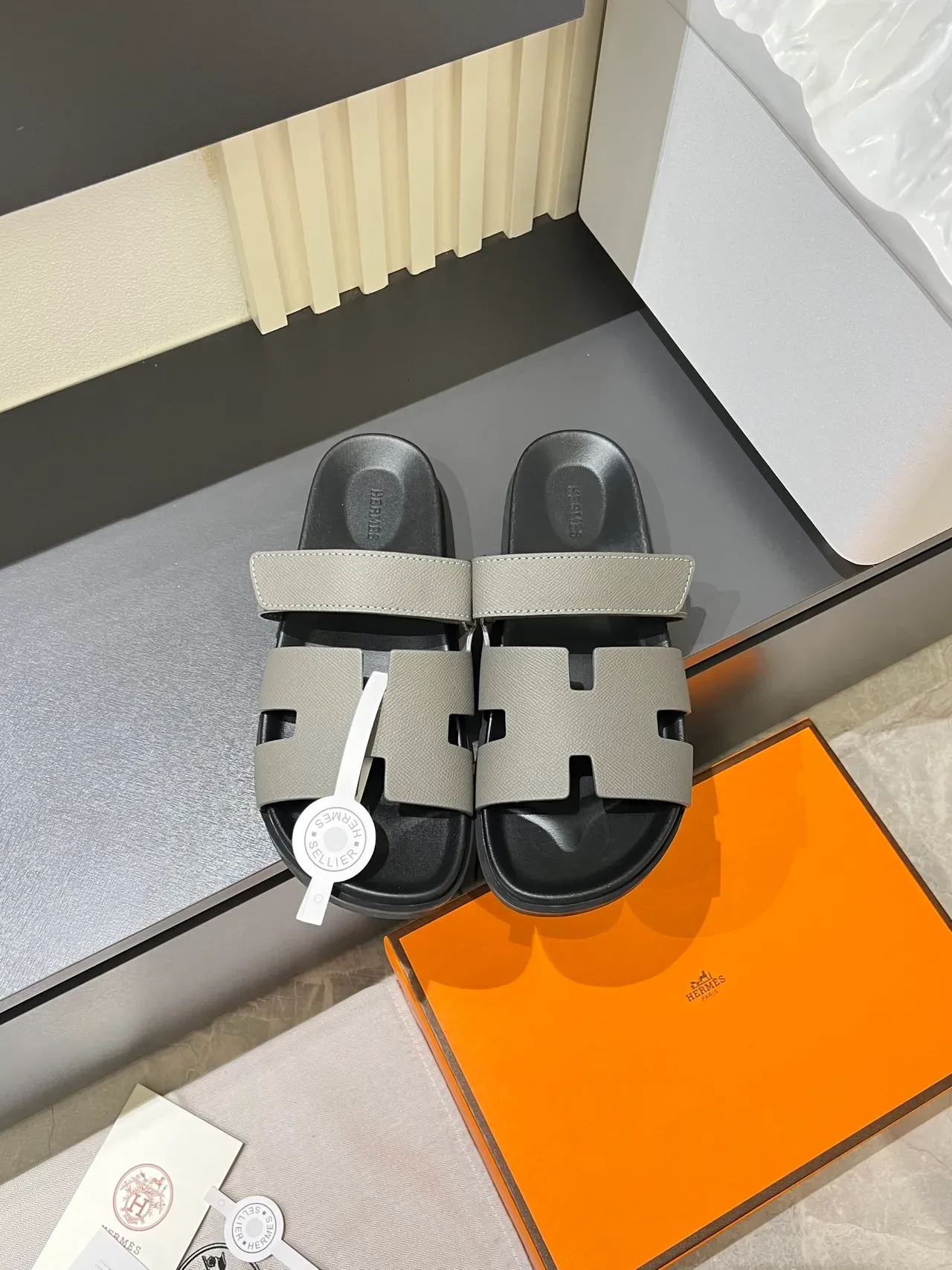 Hermès Oran H-Strap Leather Slide Slippers 11