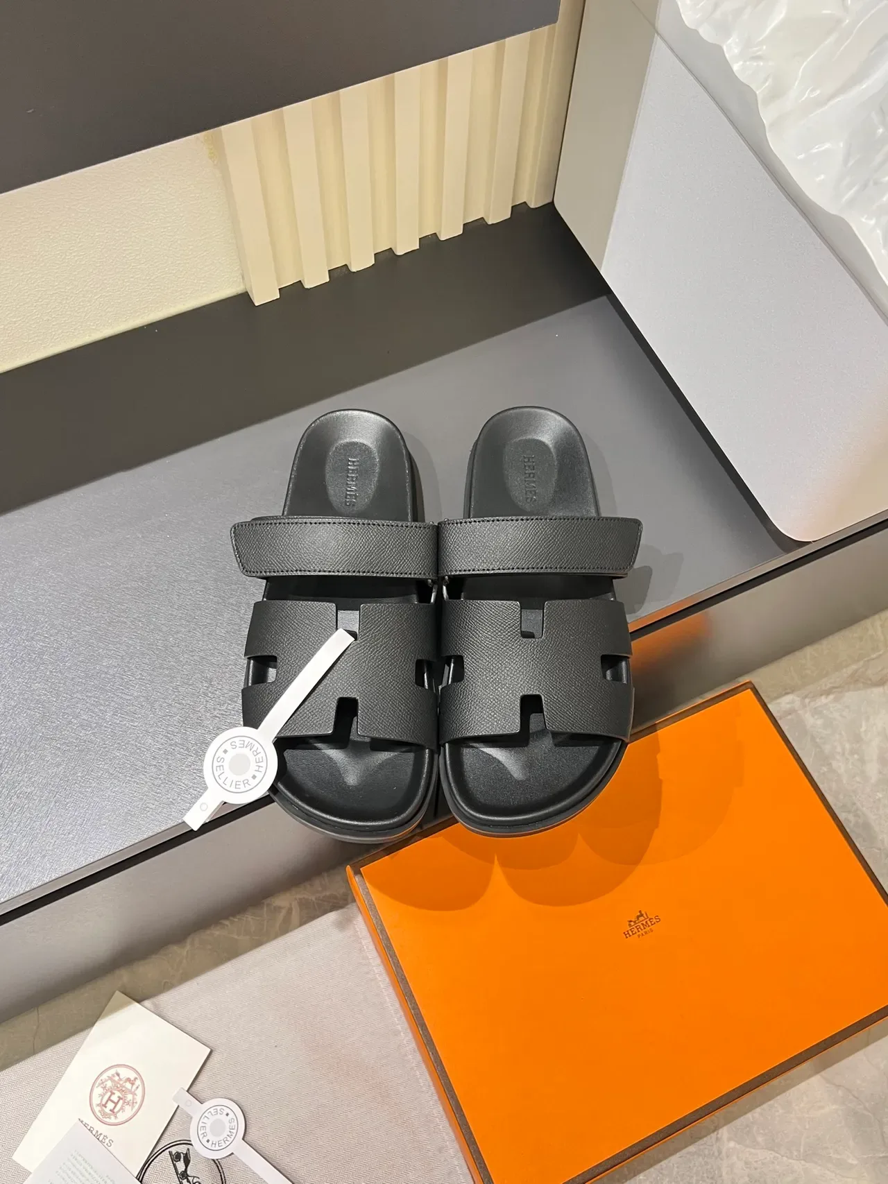 Hermès Oran H-Strap Leather Slide Slippers 13