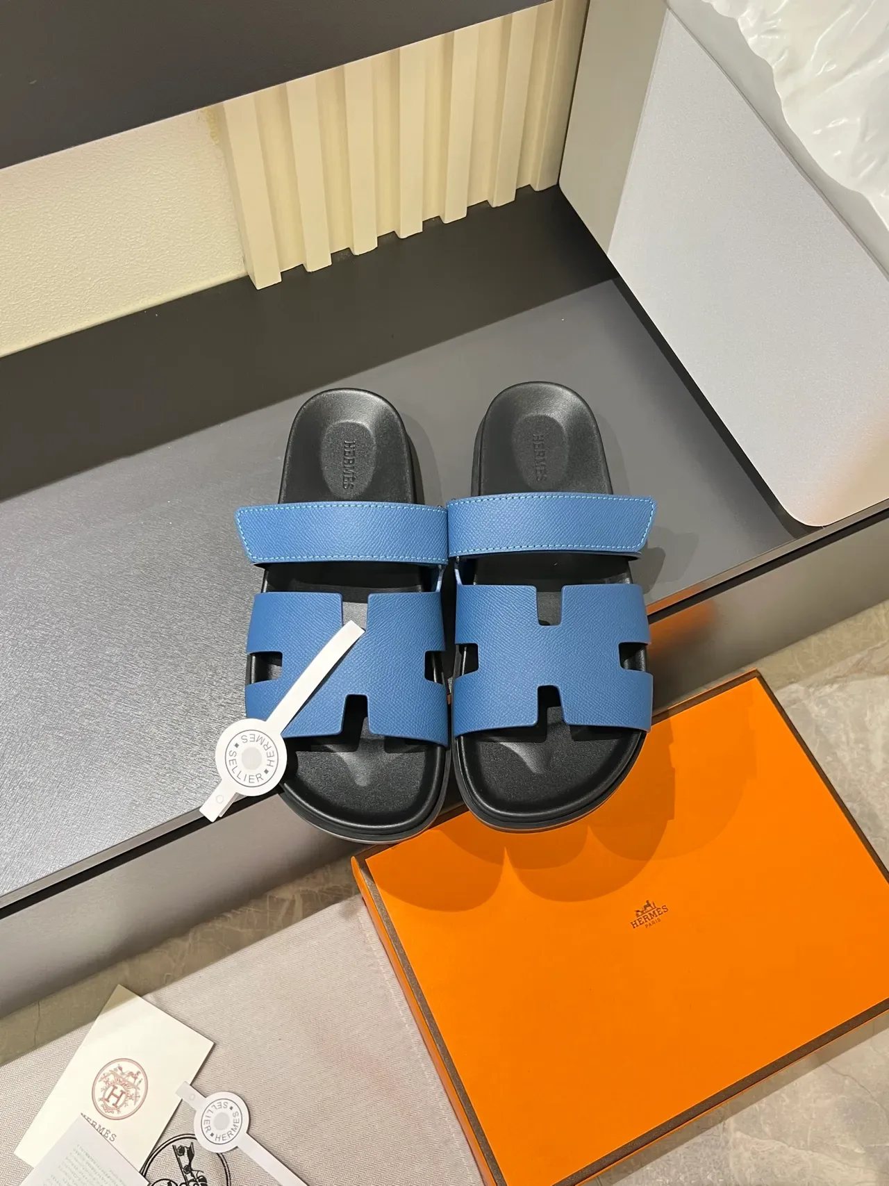 Hermès Oran H-Strap Leather Slide Slippers 15