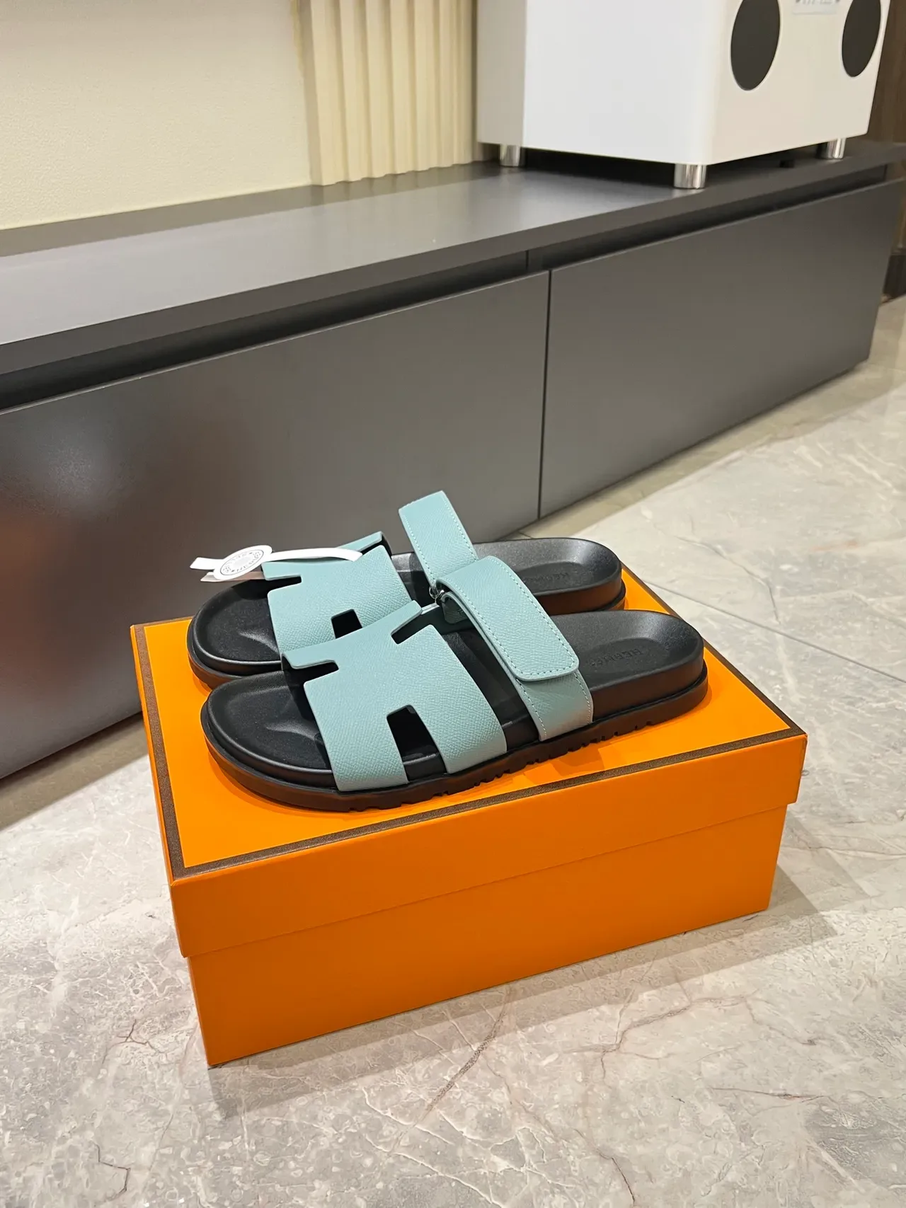 Hermès Oran H-Strap Leather Slide Slippers 17