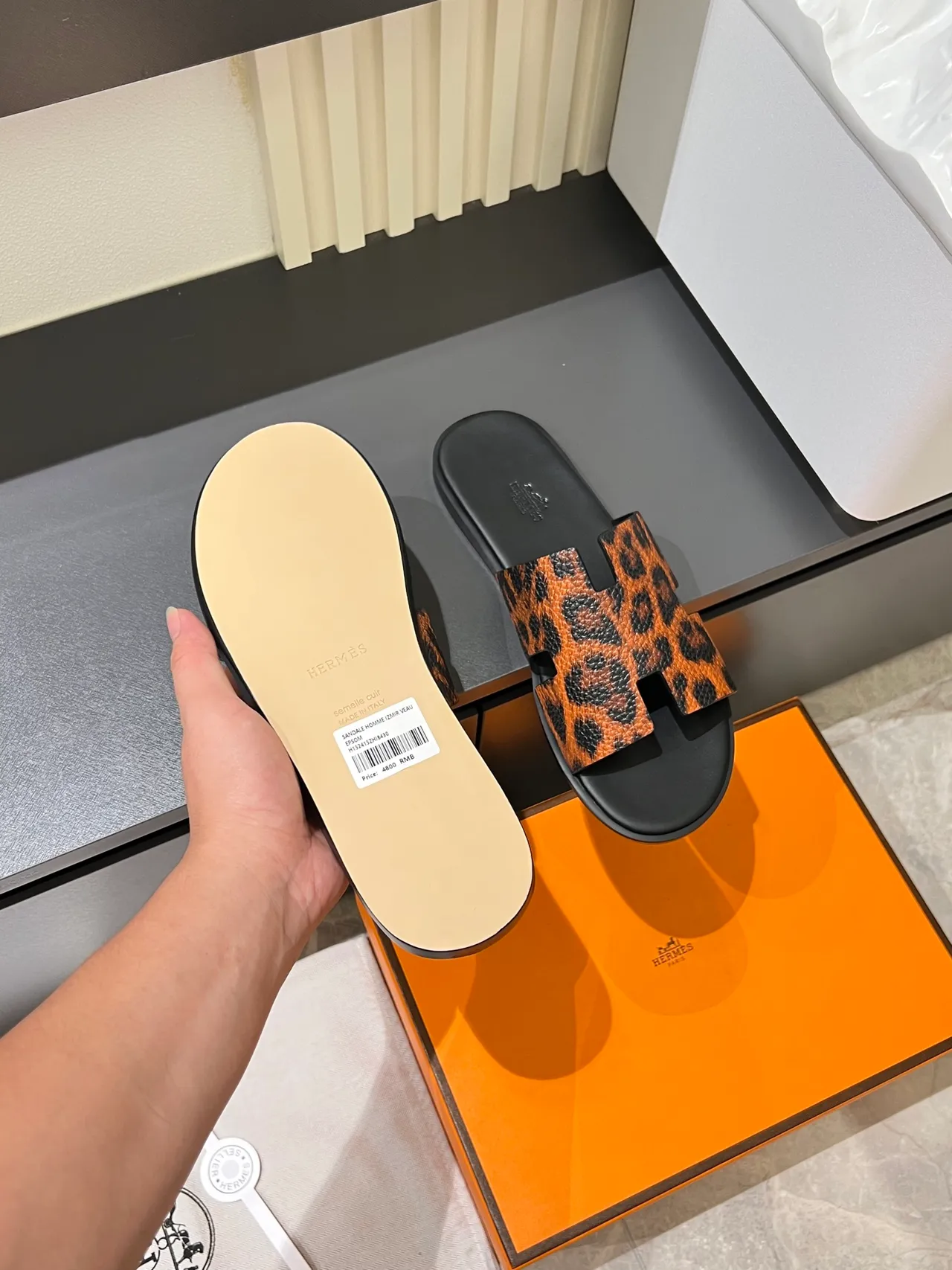 Hermès Oran Leopard-Print H-Strap Slippers 3