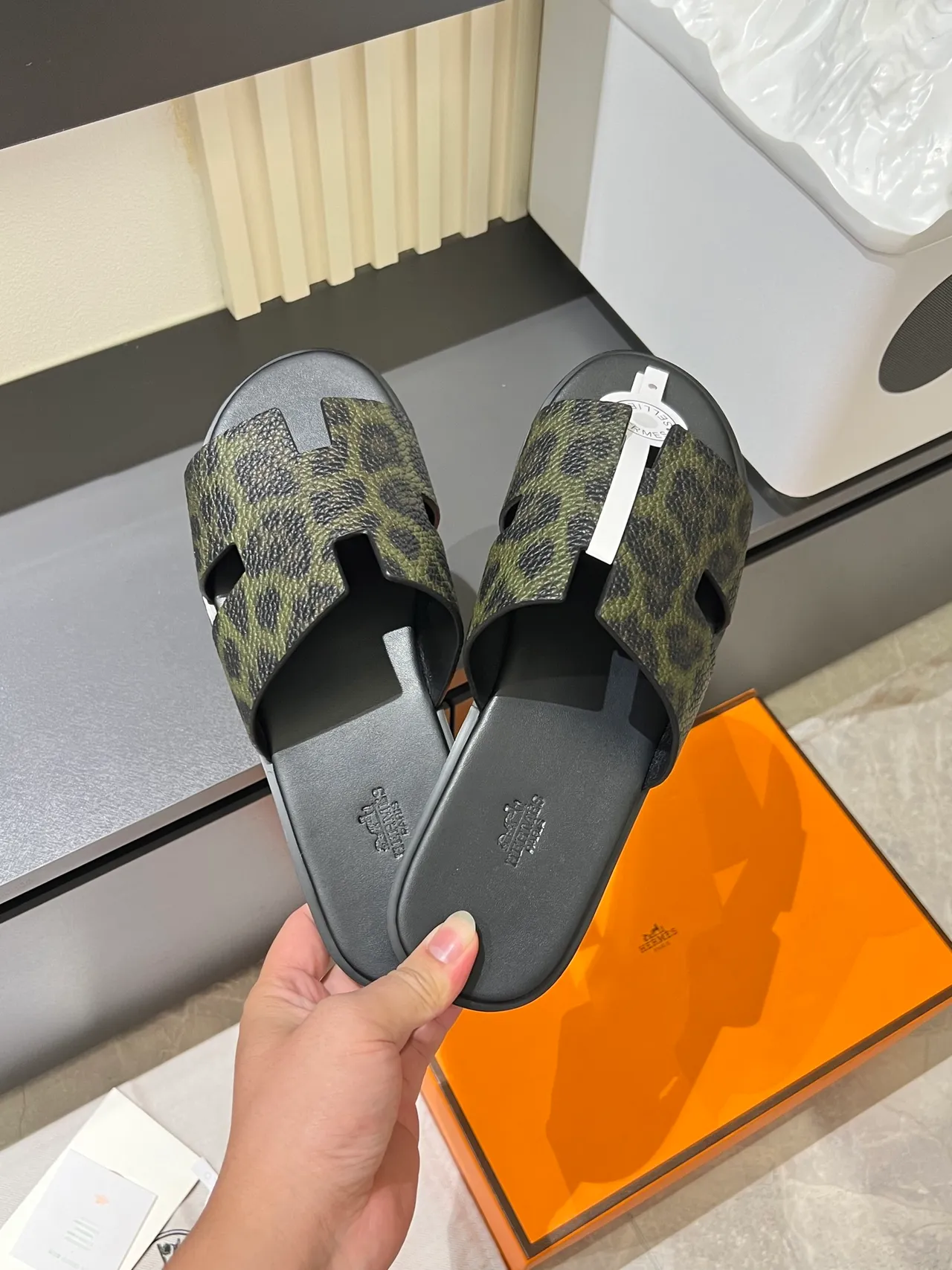 Hermès Oran Leopard-Print H-Strap Slippers 11