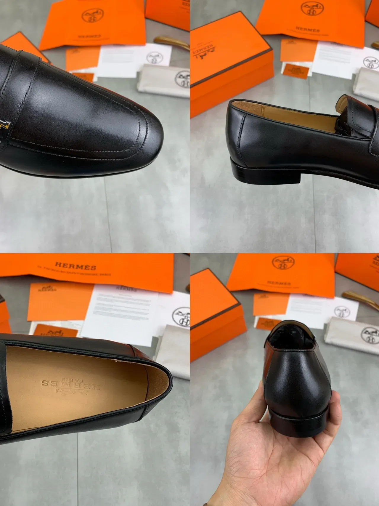 Hermès Oran Cuir Noir H-Buckle Loafers 2