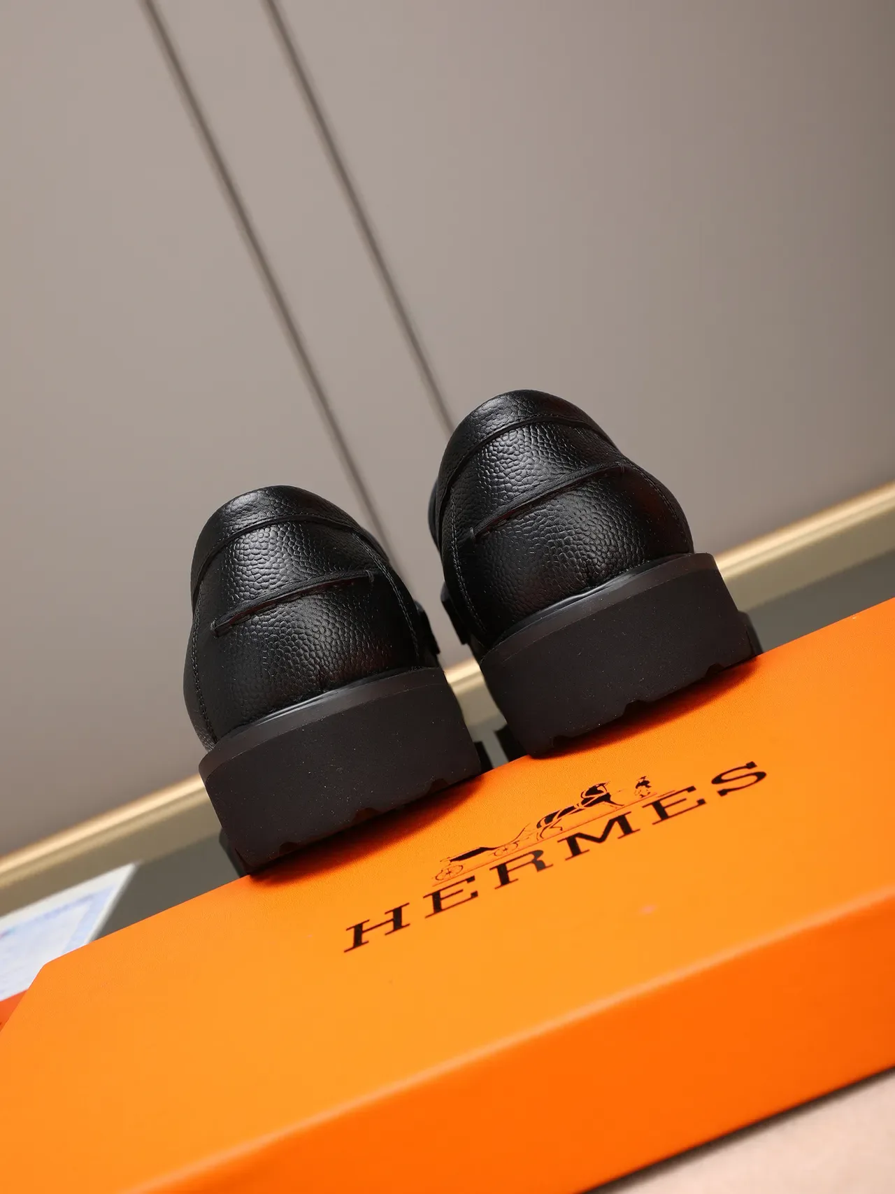 Hermès Oran Loafer Black Pebbled Leather Moc-Toe Loafer 3