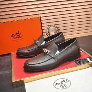 Hermès Oran লোফার বাদামী কণিক চামড়া ধাতুর বাকল লোফার
