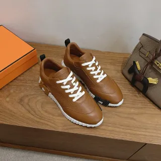 Hermès Oran Tan ছিদ্রযুক্ত চামড়ার লাইফস্টাইল স্নিকার