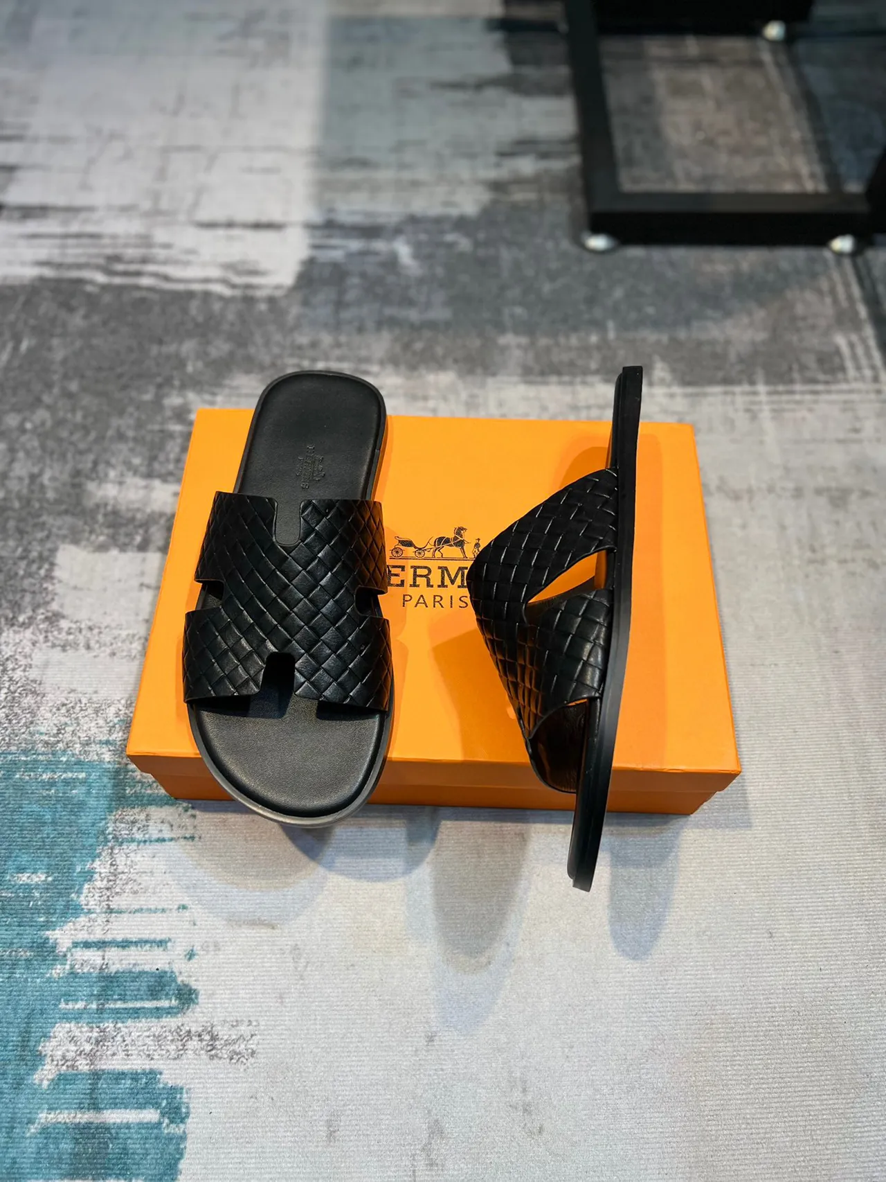 Hermès Oran Woven Leather Black Slippers 4