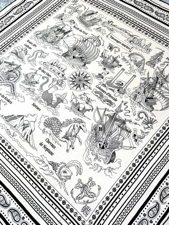 Hermès impresión de Paisley negro y crema bufanda de seda 8